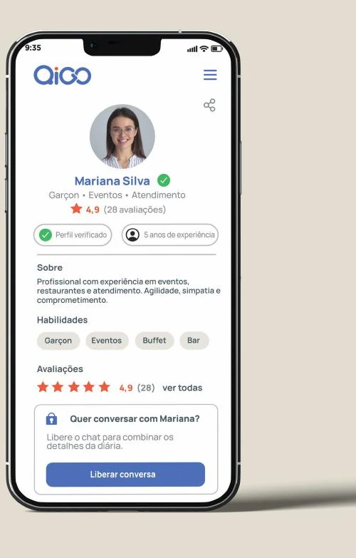 Tela real de perfil profissional no aplicativo QIGO